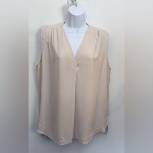 $195 MM LAFLEUR Made In USA Blouse Top Womens XL Sleeveless V-Neck Tunic Beige